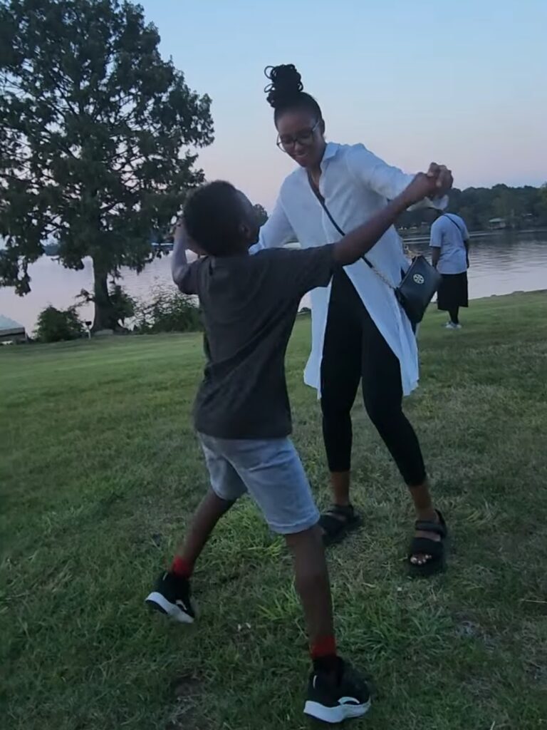 family dance party with son