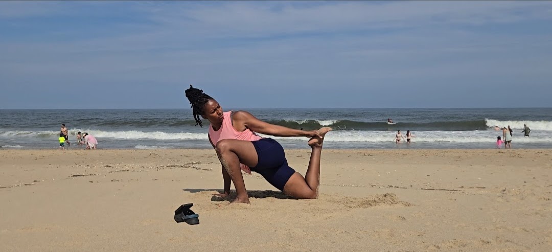 healing while traveling beach yoga